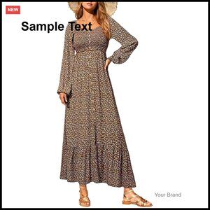 Boho Floral Maxi Dress Smocked Empire Waist Square Neck Long Sleeve